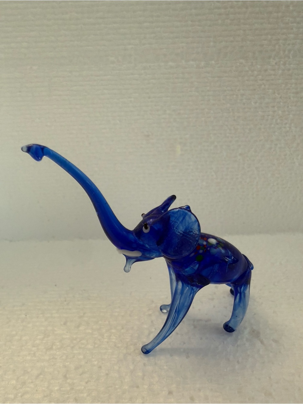 Vintage Blue Glass Mini Elephant Figurine